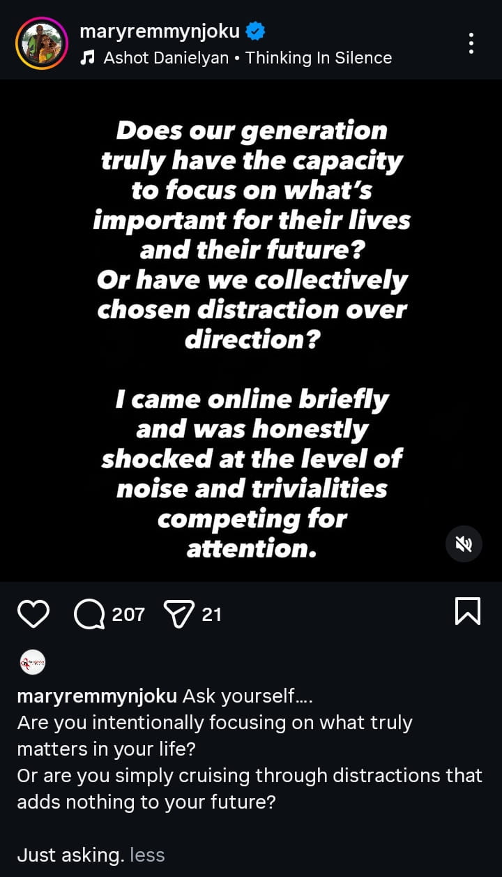 “Distraction Over Direction?” – Mary Njoku Calls Out Nigerian Youths on Social Media Noise