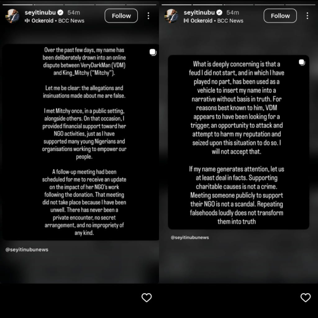“I Will Not Be Bullied” – Seyi Tinubu Speaks Out After Being Dragged Into VDM & King Mitchy Drama