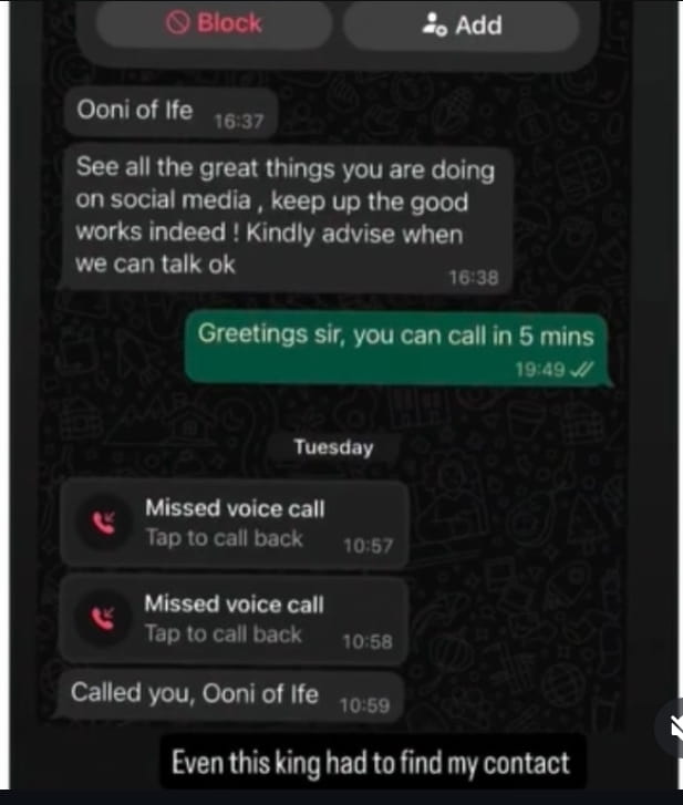 “A Whole Ooni?” – Very Dark Man Calls Out Monarch Over Alleged Chat With King Mitchy