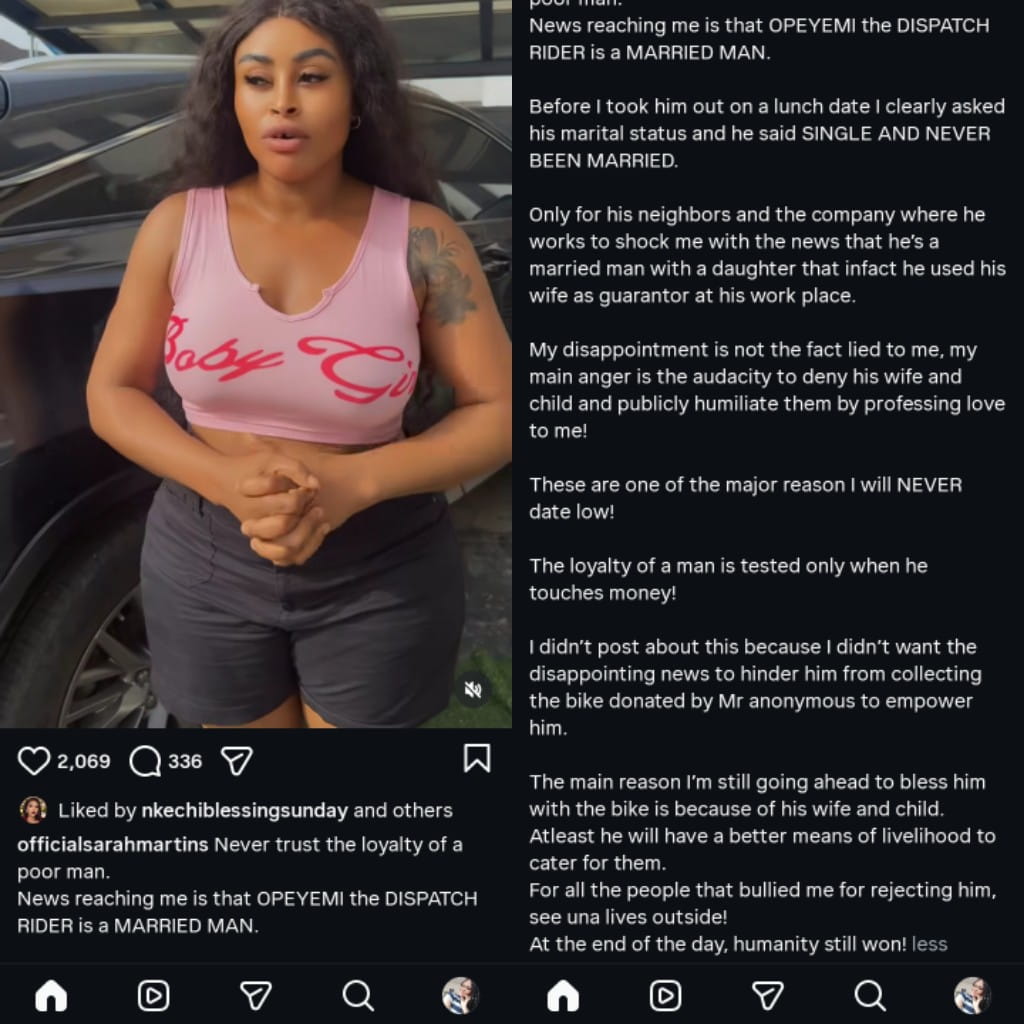 “THIS Is Why I Don’t Date Low!” – Sarah Martins Blasts Dispatch Rider Who ‘Loved’ Her… But Hid a Wife & Child