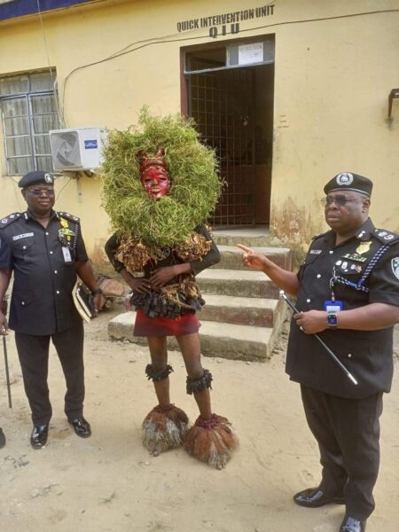 BREAKING: Police Detain Masquerader For Causing Public Disturbance In A’Ibom (Video)
