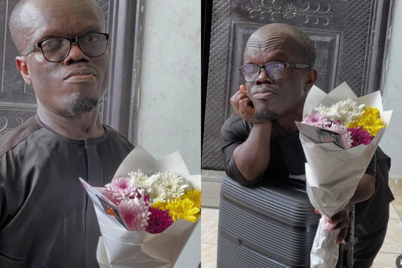 “Dragged by Nigeria, He Finally Did It!” – Nkubi Gifts Wife Flowers & Writes Sweet Love Note After Viral Controversy