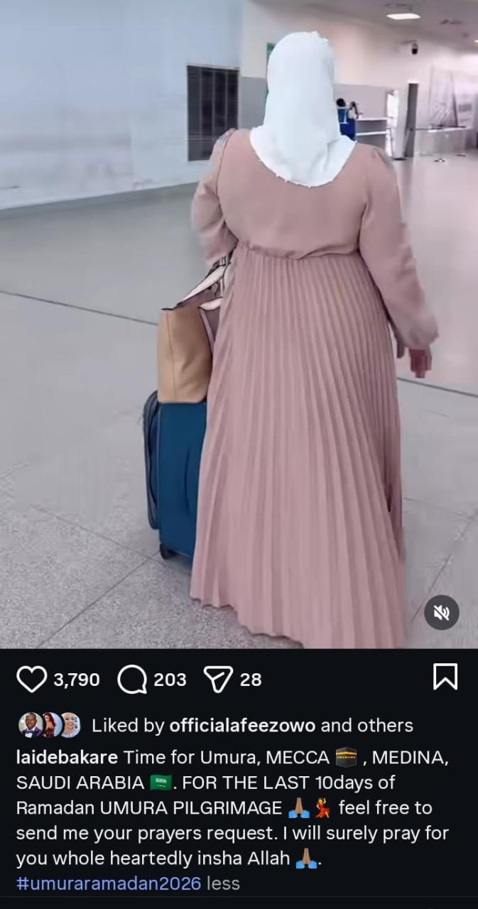 “Send Me Your Prayer Requests” – Laide Bakare Jets Off to Mecca for Ramadan Umrah Amid Relationship Rumours