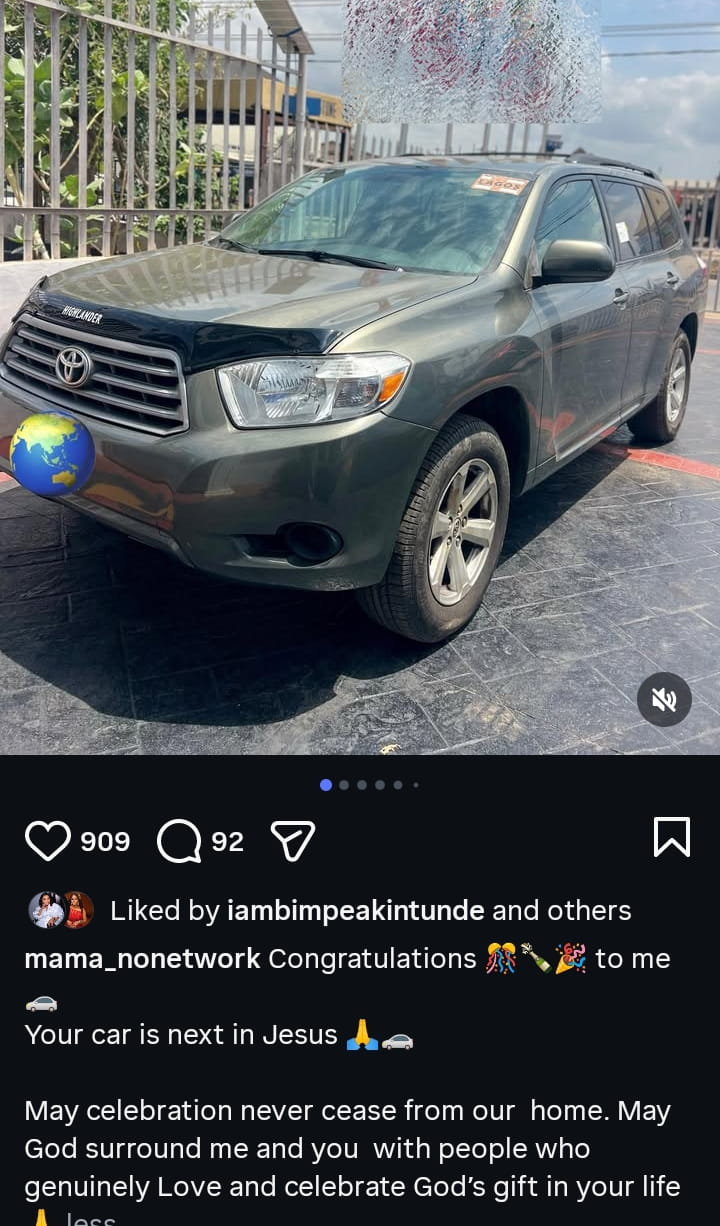 Joy as Mama No Network Buys New Car, Celebrates Big Win