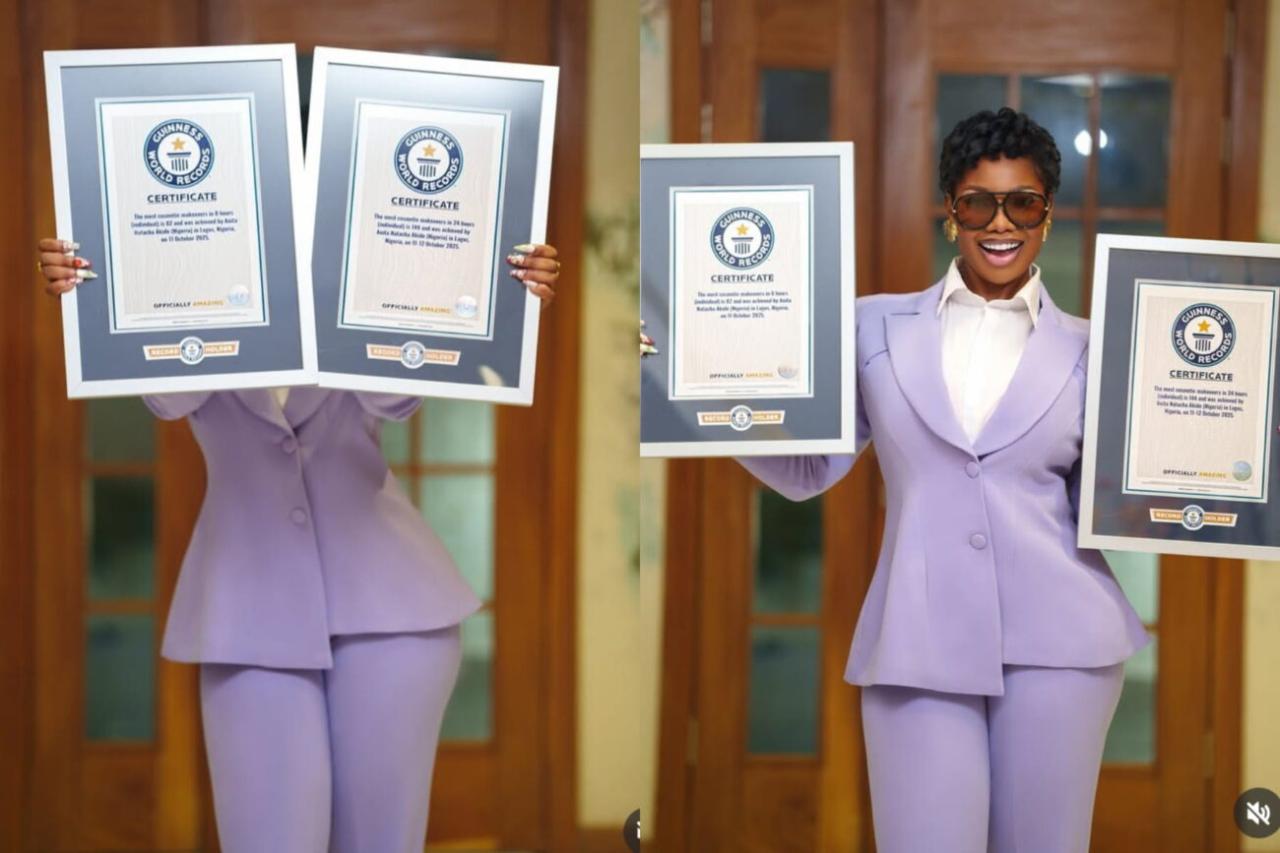 “The Fastest Make-Up Artist in the World” – Tacha Akide Celebrates Guinness World Record, Dedicates Achievement to Late Mother