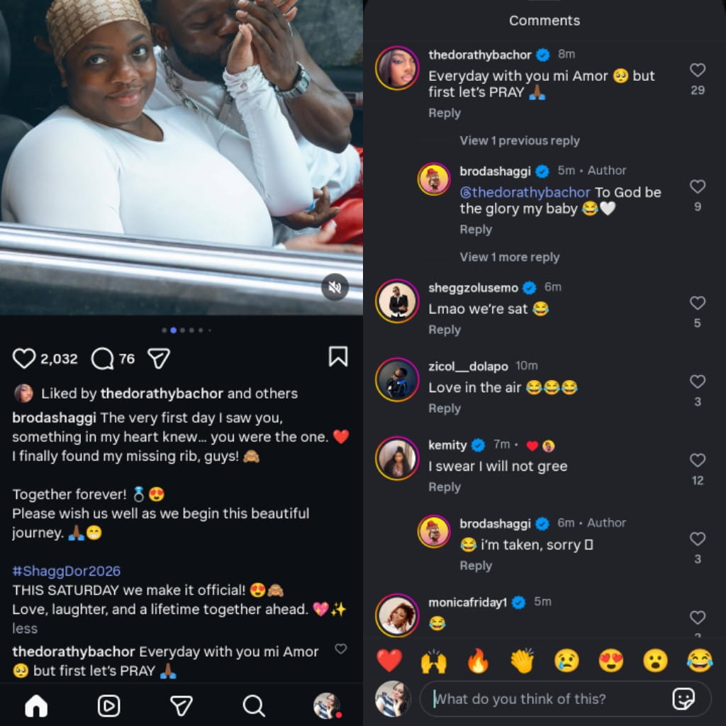“I Finally Found My Missing Rib!” – Broda Shaggi Sparks Dating Buzz With Dorathy Bachor as Loved-Up Photos Break the Internet