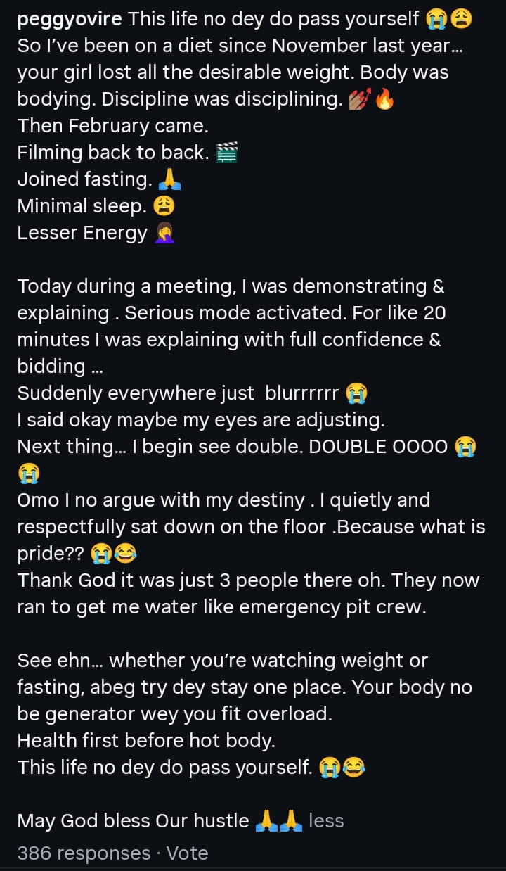 “I Almost Fainted for Hot Body!” – Peggy Ovire’s Shocking Diet Confession Sparks Panic