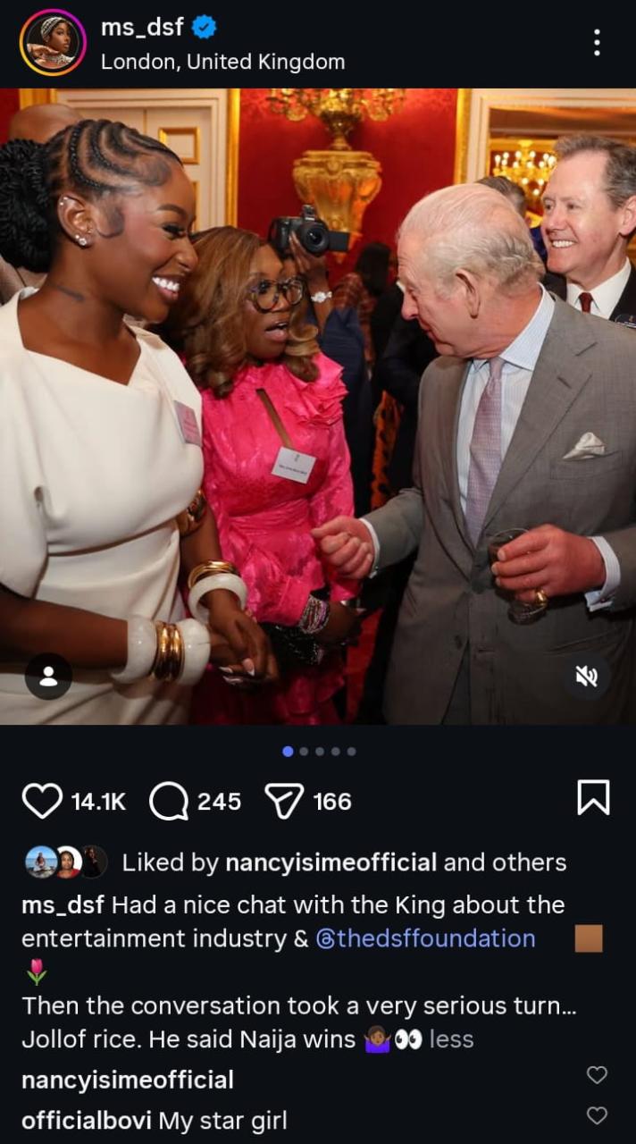“Naija Wins!” – King Charles Picks Nigeria in Jollof Rice Debate During Chat with Dorcas Fapson