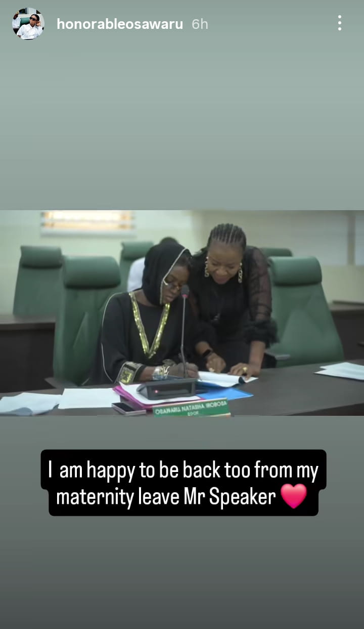 “Madam Honourable Is Back!” — Natasha Idibia Resumes at Edo Assembly After Maternity Break