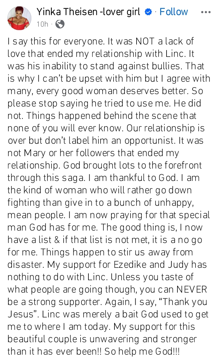 ‘It Wasn’t Lack of Love!’ — Yinka Theisen Spills Tea on What Really Ended Her Relationship with Linc Edochie