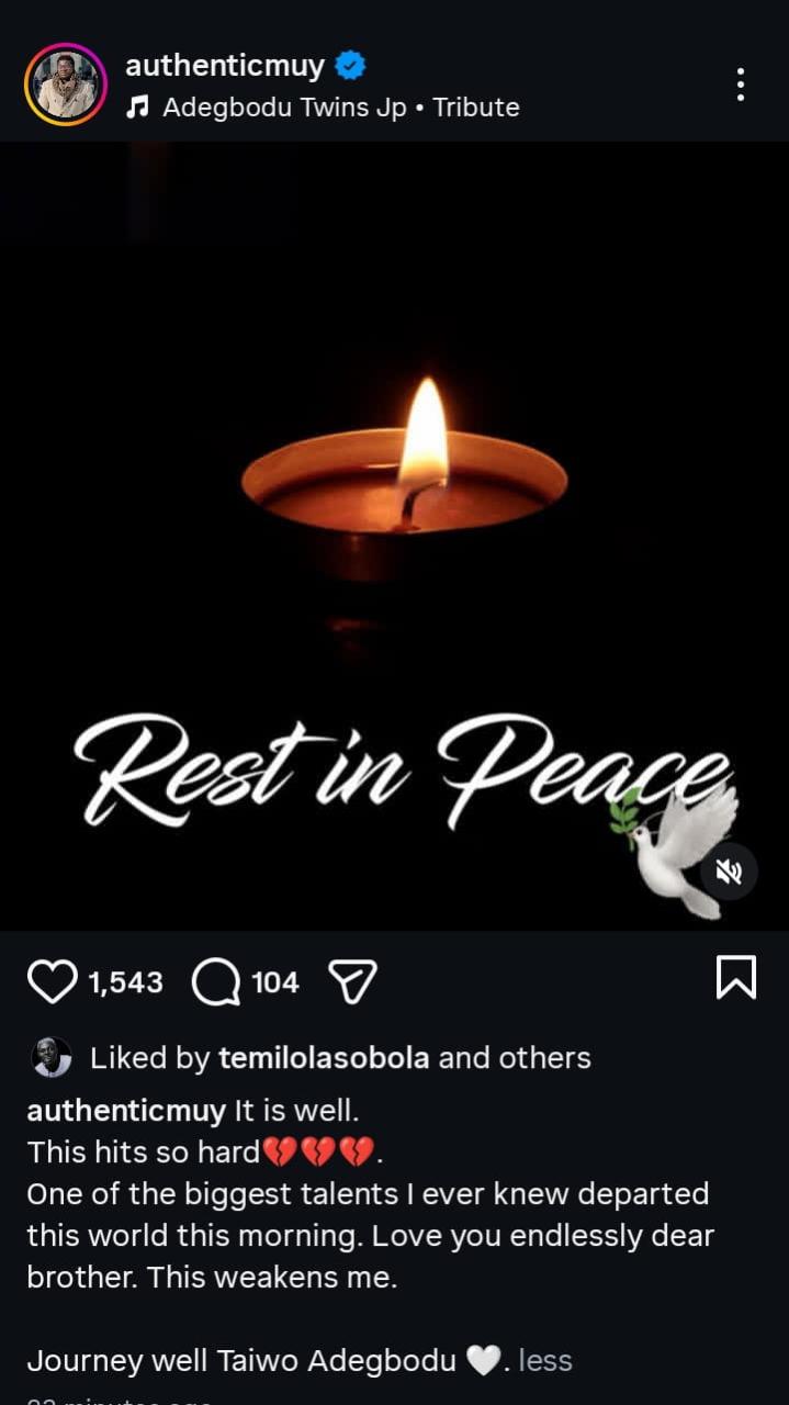 “This Weakens Me…” Muyiwa Ademola Breaks Down as Gospel Star’s Reported Death Shocks Fans