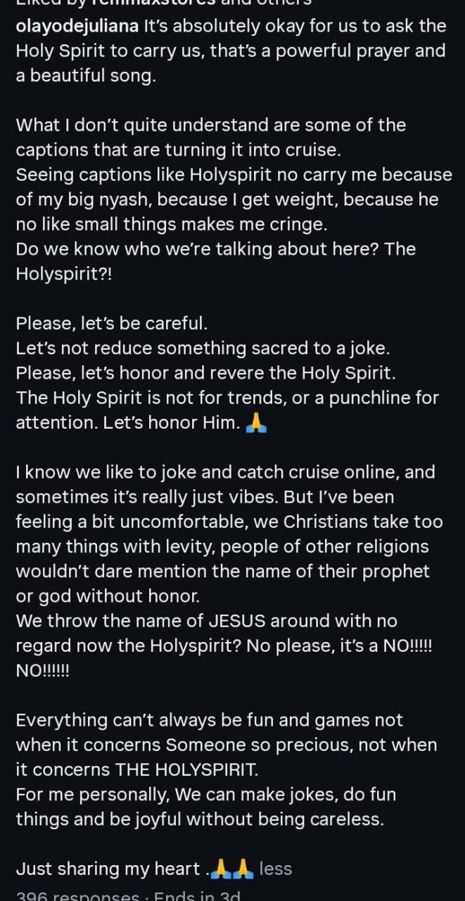 ‘Stop Turning the Holy Spirit Into a Joke!’ — Toyo Baby Calls Out Celebrities Over Viral ‘Holy Spirit Carry Me’ Trend