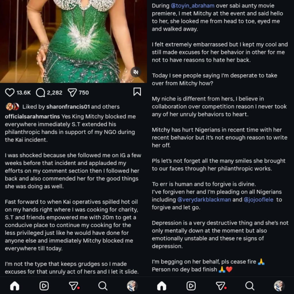 “She Blocked Me After ₦20M Blessing!” – Sarah Martins Breaks Silence on Mitchy Fallout, Begs Nigerians for Mercy