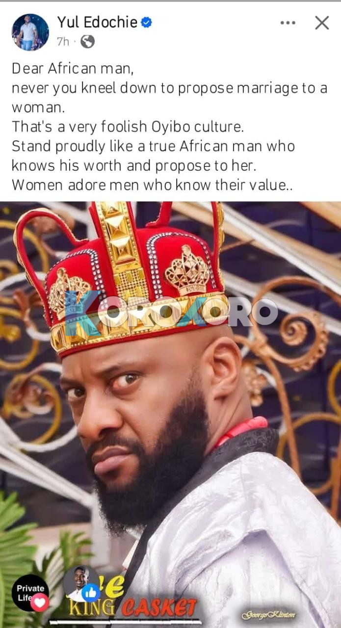 “Stop Kneeling! Stand Like a Real African Man” – Yul Edochie Tells Men How Women Really Fall in Love