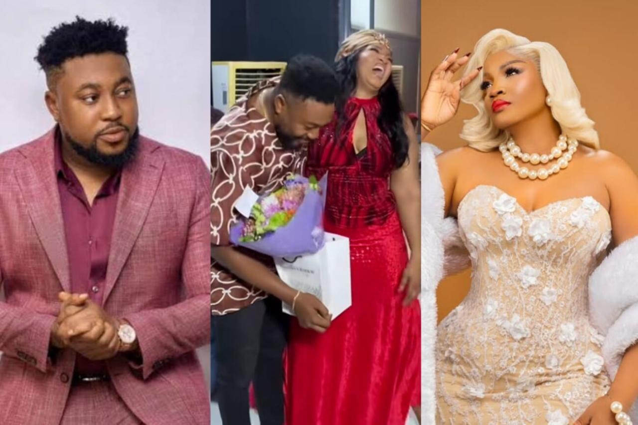 Nosa Rex Blushes as Omotola Ekeinde Surprises Him with Flowers, Praises His Set Energy