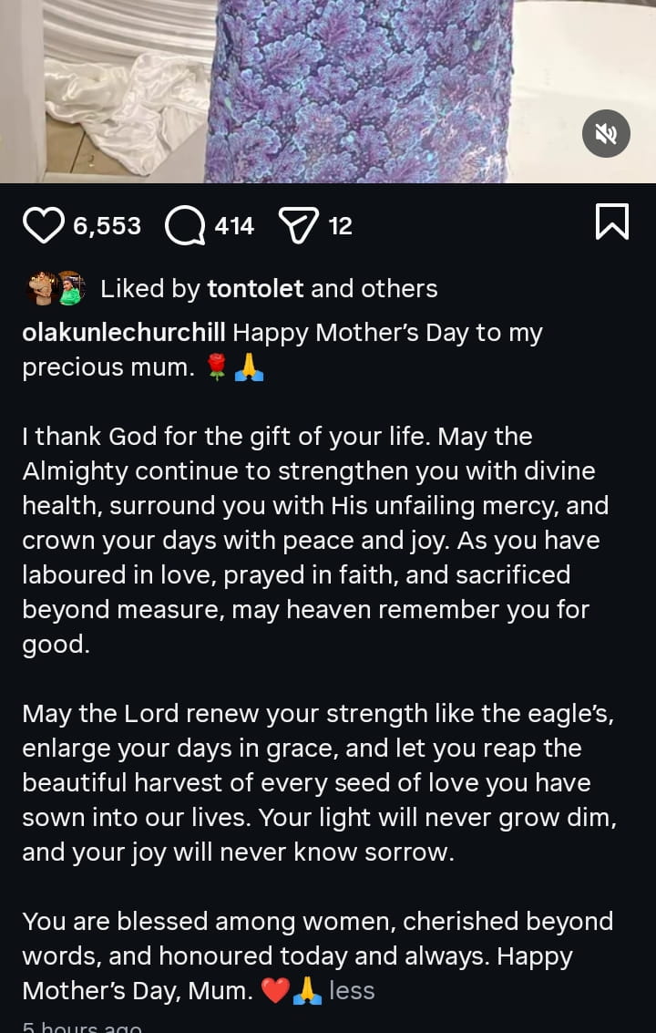 Drama Alert! Olakunle Churchill Snubs Tonto & Rosy, Celebrates Only His Mum on Mother’s Day