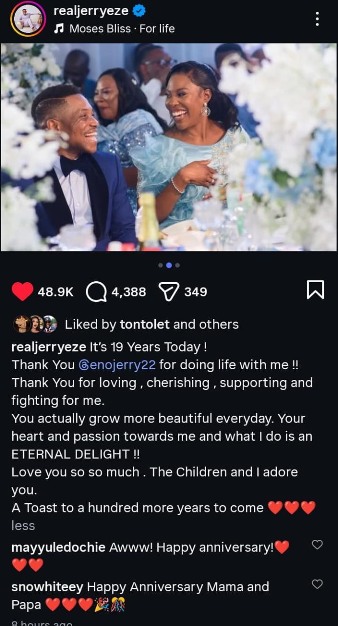 Pastor Jerry Eze & Wife Eno Celebrate 19 Years of Love: Heartfelt Tributes Flood Social Media