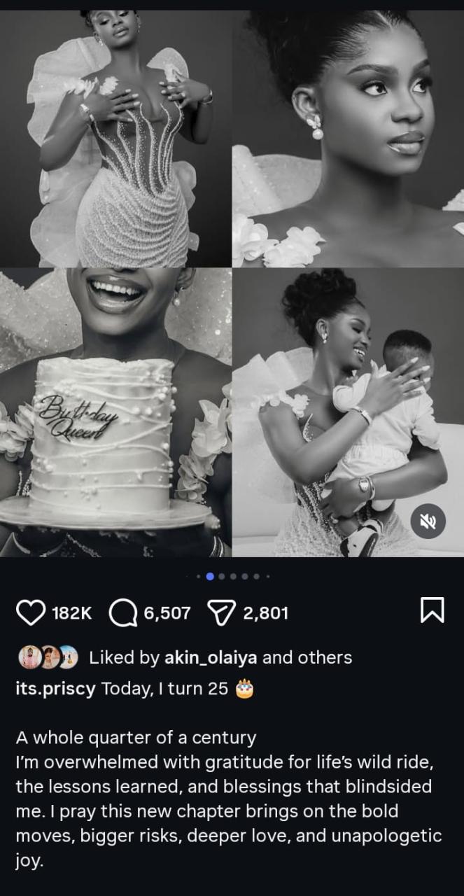 Priscilla Ojo Turns 25: Overwhelmed with Gratitude, Celebrates Milestones as a Wife and New Mom