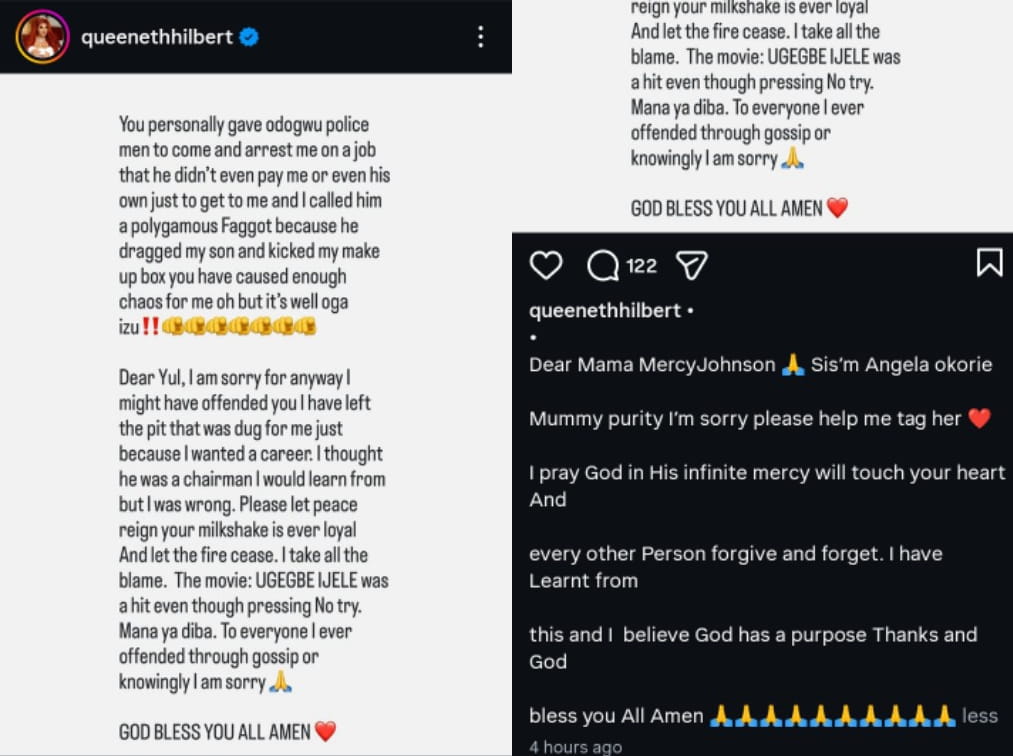 “I’m Broken…” – Queeneth Hilbert Begs Destiny Etiko, Yul Edochie, Mercy Johnson for Forgiveness Before Quitting Social Media