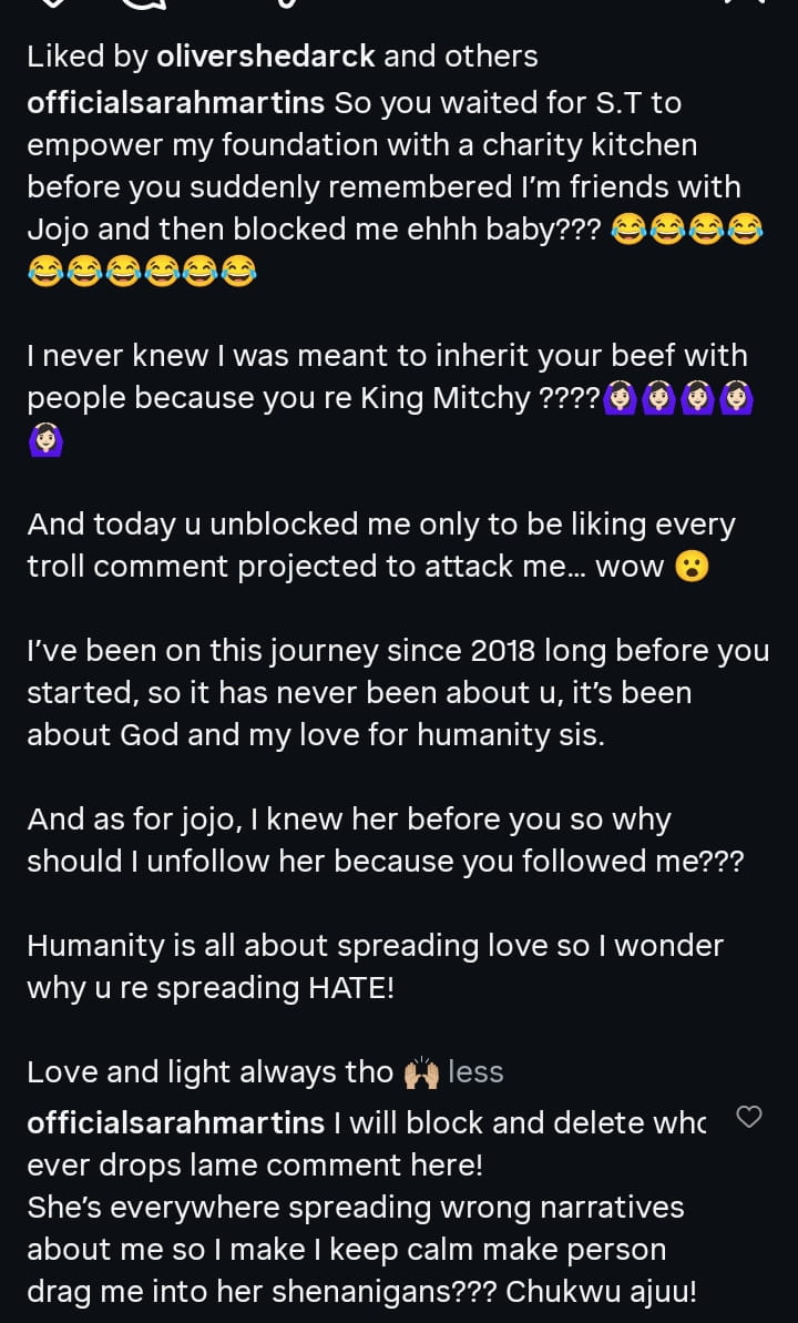 “I Wasn’t Meant to Inherit Your Beef!” Sarah Martins Fires Back at King Mitchy