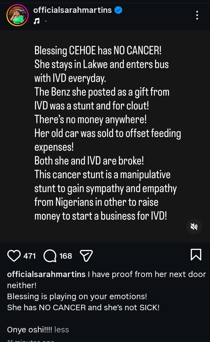 Sarah Martins Drags Blessing CEO: ‘She and IVD Are Broke’ — Calls Her Cancer Battle a Clout Stunt