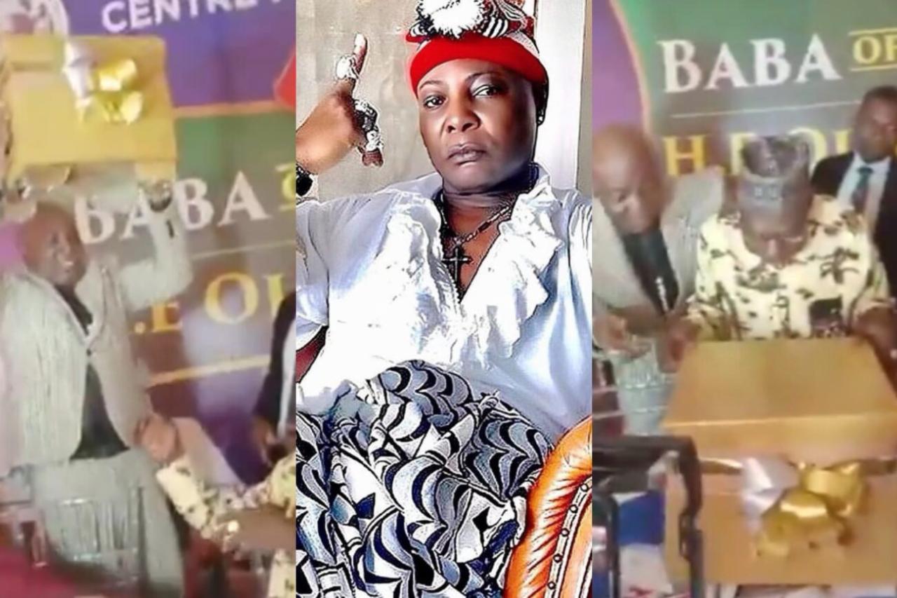 Charly Boy Wows Fans by Balancing Giant Gift on His Head for Obasanjo’s 89th Birthday