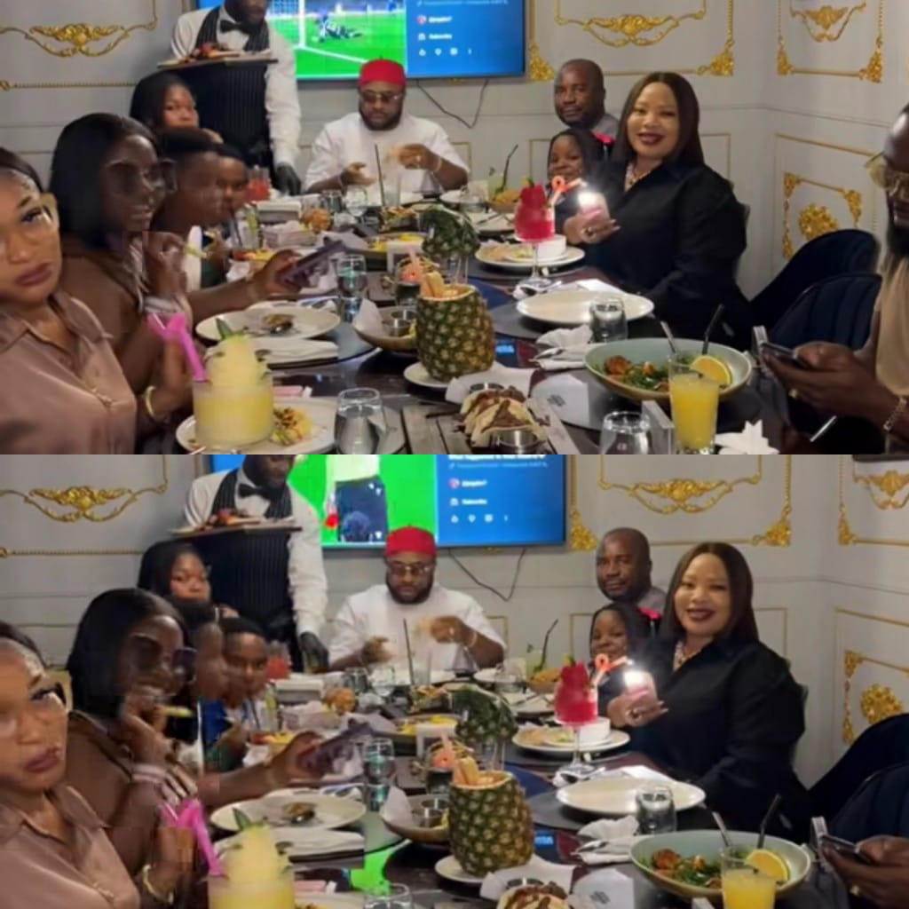 “Family Goals! Tonto Dikeh Enjoys Heartwarming Farewell Dinner with Churchill, Their Son & Stepdaughter