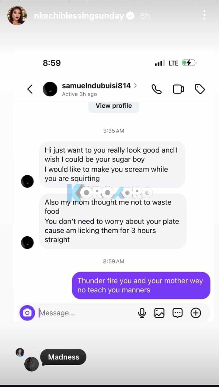 “Thunder Fire You!” – Nkechi Blessing Shuts Down Man Who Asked to Be Her Sugar Boy