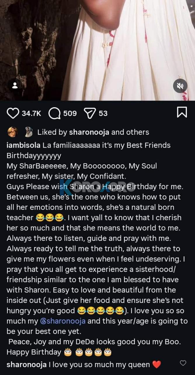 Bisola Aiyeola Celebrates Sharon Ooja on Her Birthday