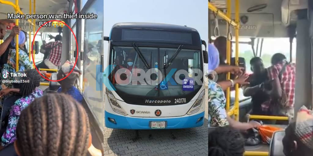 VIDEO: Drama in Lagos BRT as man is caught allegedly stealing from fellow passenger