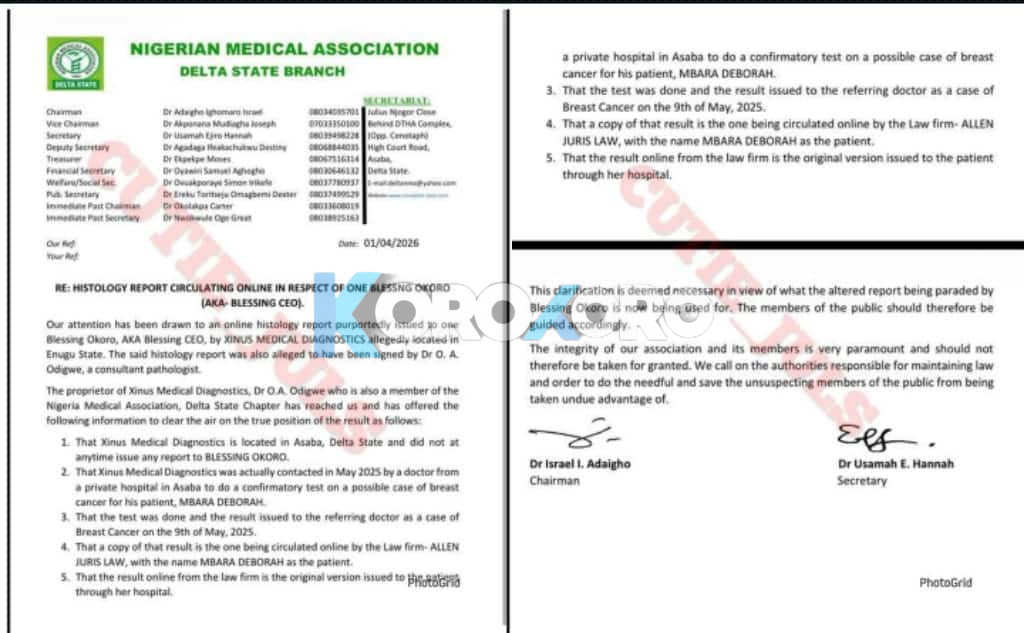 Trouble for Blessing CEO as Nigerian Medical Association, Delta State, Clarifies Cancer Claim