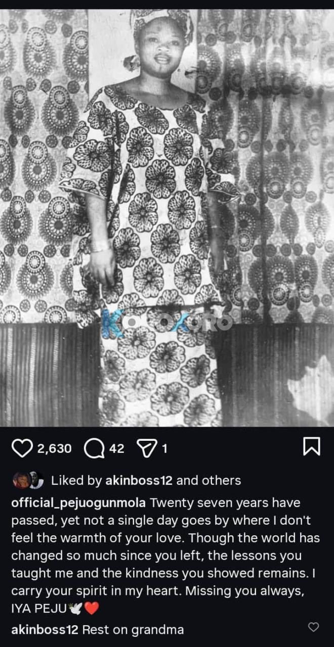 “27 Years Later…” — Peju Ogunmola Pens Emotional Tribute to Late Mother