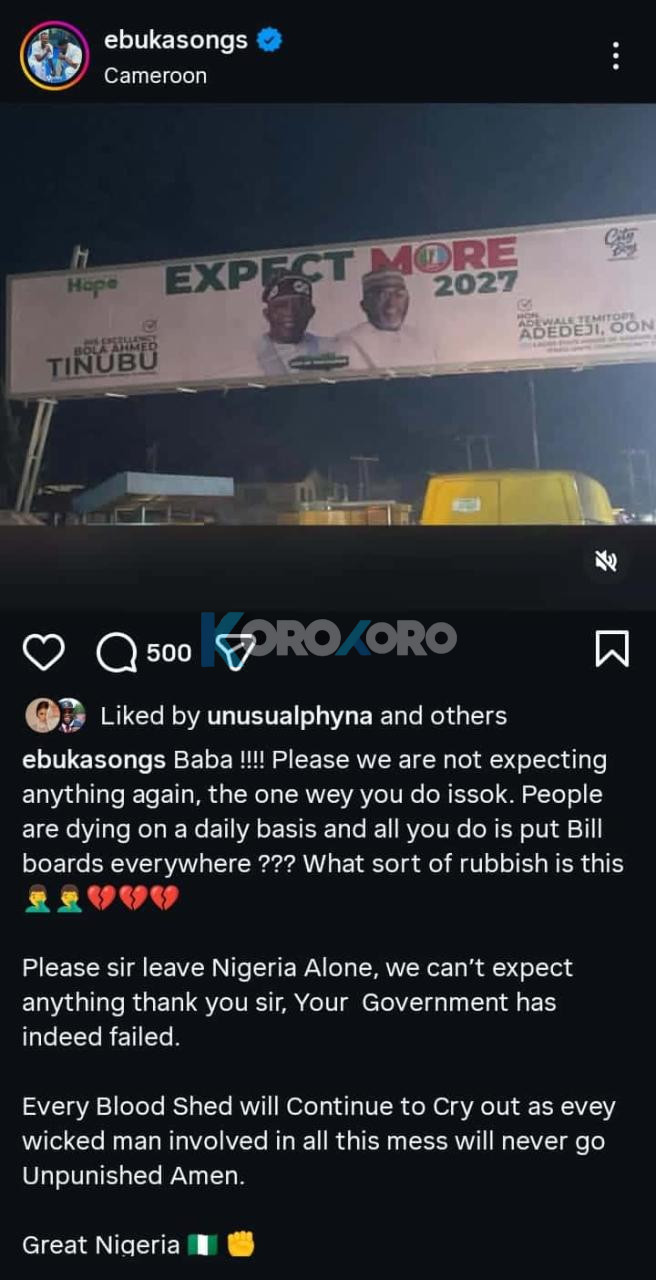 We’re Not Expecting Anything!’ — Ebuka Songs Blasts Tinubu’s ‘Expect More’ Billboards, Sparks Heated Reactions